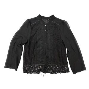Divided by H&M Black Sheer Lace Long Sleeve Top in Black - Size 8